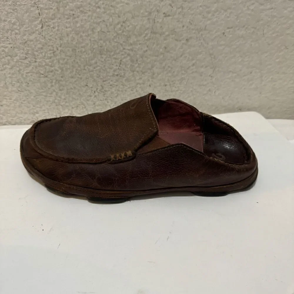 Olukai Moloa Dark Wood Dark Java Leather Slip On Shoes Men’s Size 9